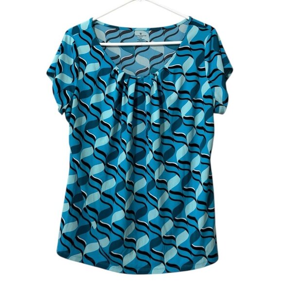 Worthington Women Size OX Short Sleeve Runched Round Neck Blouse Lightweight - Picture 1 of 7